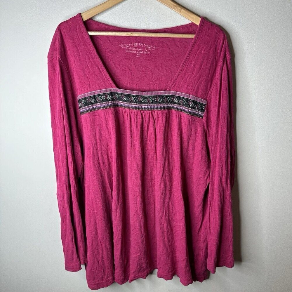 Ulla Popken Blouse Womens Size EU 50/52 Pink Bohemian Floral Peasant Prairie‎